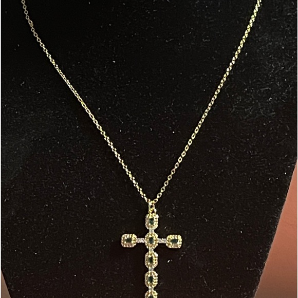 FASHION JEWELRY CRYSTAL SANDY CROSS NECKLACE STAINLESS STEEL GOLD COLOR  16” - Picture 4 of 6